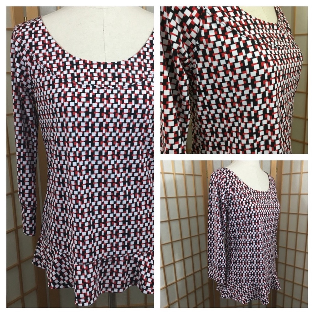DKNY Ruffle Print Top SZ M